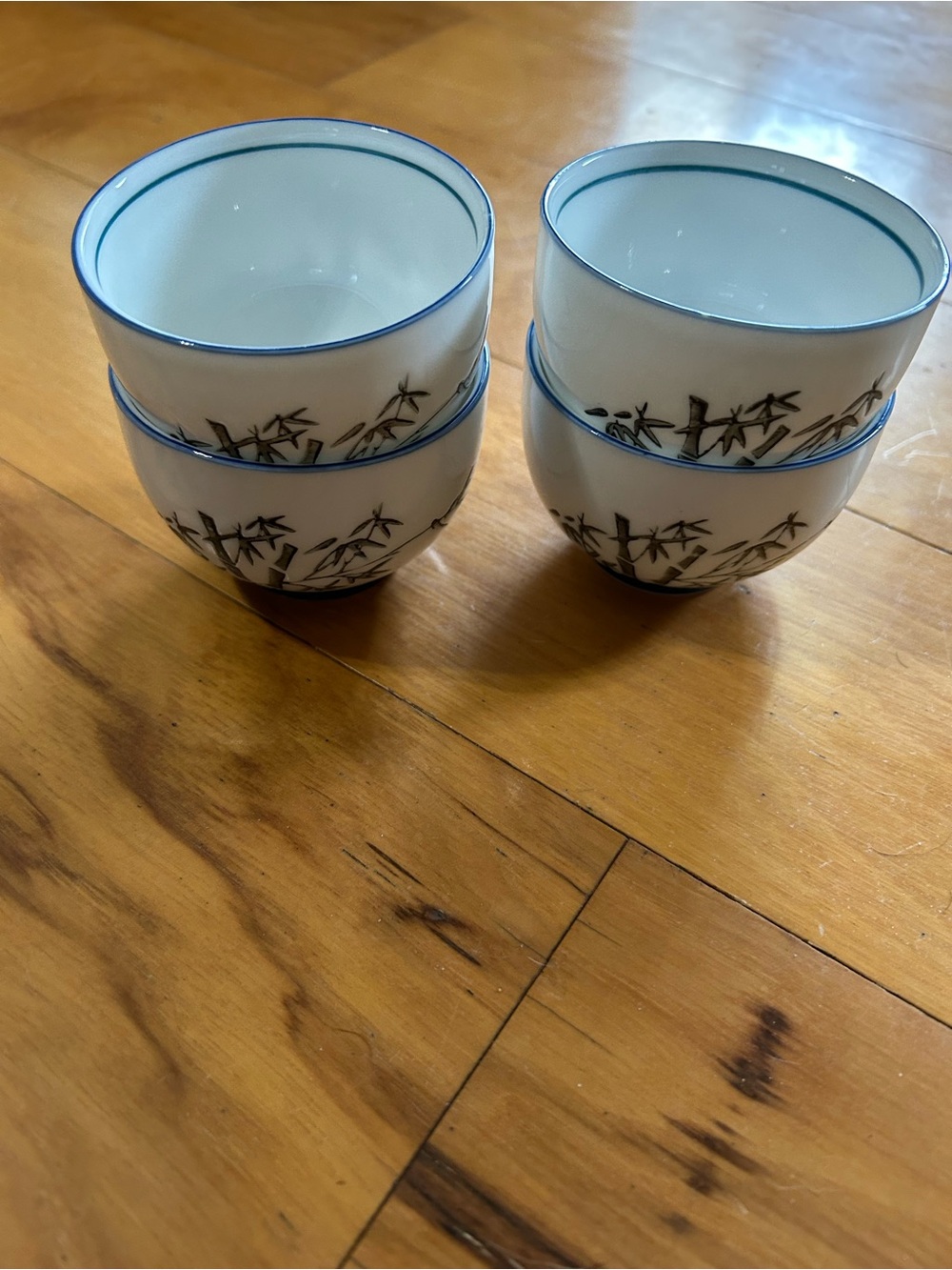 Blue Trim Porcelain Vintage 1960 Tea Cups - Set of 4 Japanese